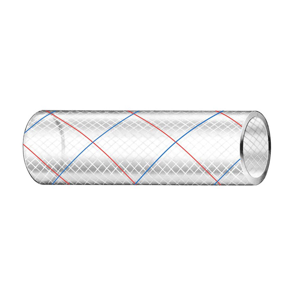Trident Marine 3/8" x 50' Clear Reinforced PVC Hose Tubing Red Blue Tracer