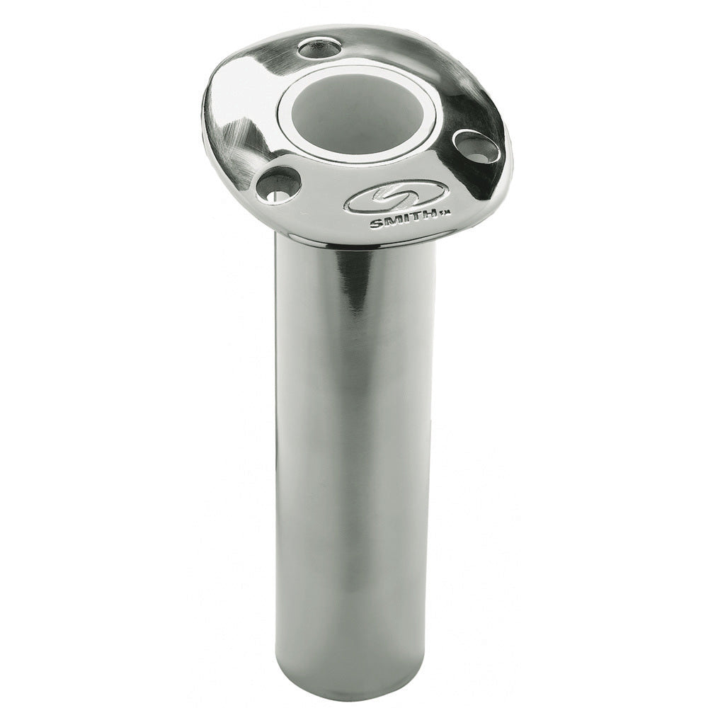 C.E. Smith Flush Mount Rod Holder - 0 Degree 9" Depth - Stainless Steel - Cast Bottom - White Vinyl Liner