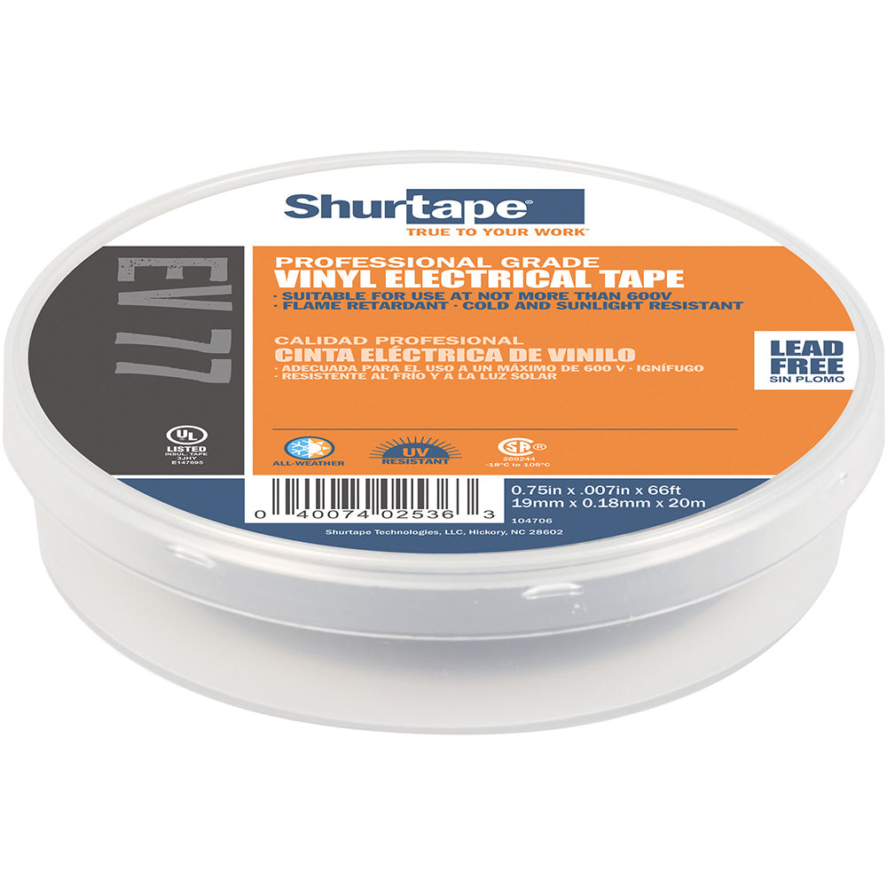 Shurtape EV 077B Professional Grade Black Electrical Tape f/Insulating Splicing - 3/4" x 66' - 10-Pack