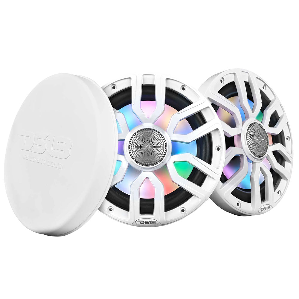 DS18 8" 2-Way Coaxial Marine Speakers w/Digital LED Lights Bullet Tweeter - White - 175W, 4-Ohm