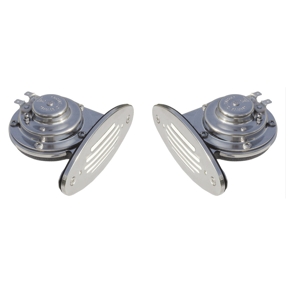 Schmitt Marine Mini Stainless Steel Dual Drop-In Horn w/Stainless Steel Grills High Low Pitch