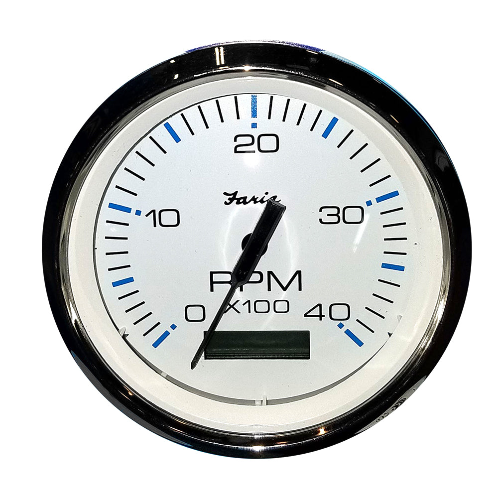 Faria Chesapeake White SS 4" Tachometer w/Hourmeter (4000 RPM) (Diesel) (Mech. Takeoff Var. Ratio Alt)