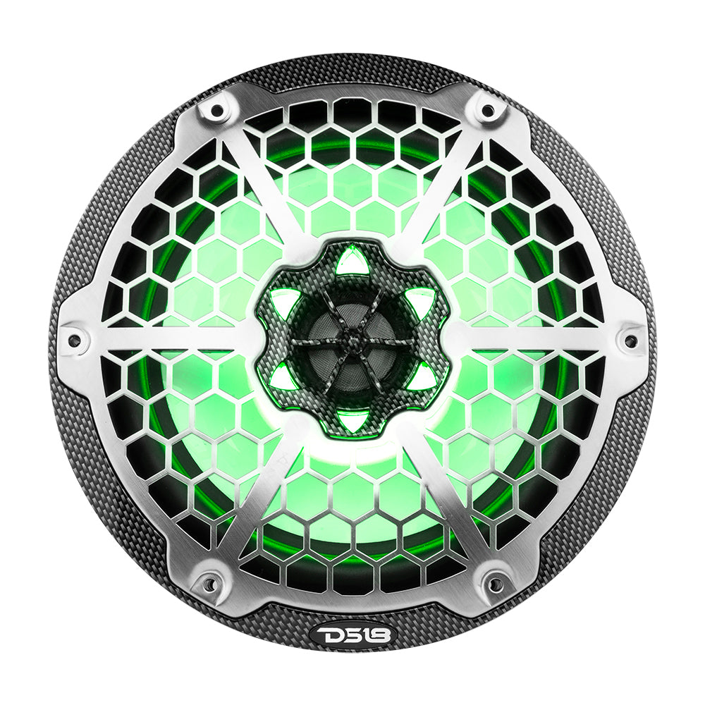 DS18 HYDRO 8" 2-Way Marine Speakers w/RGB LED Lights - 125W RMS, 4-Ohm - Black Carbon Fiber