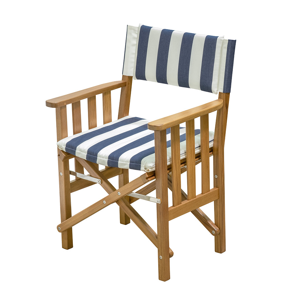 Whitecap Directors Chair II w/Navy White Cushion - Teak