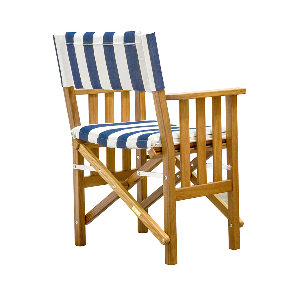 Whitecap Directors Chair II w/Navy White Cushion - Teak
