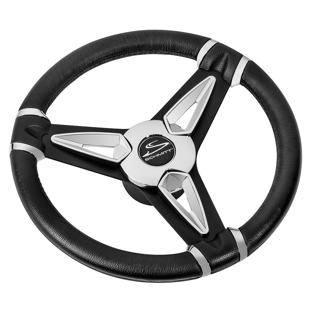 Schmitt Marine PU50 14" Wheel - Chrome Cap Spoke Inserts - Black Spokes - 3/4" Tapered Shaft