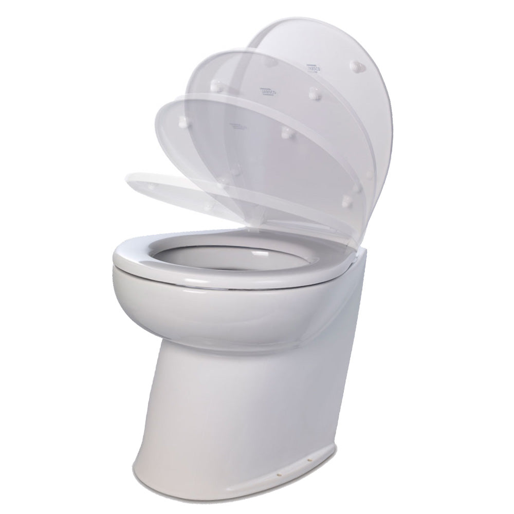 Jabsco Deluxe Flush 14" Angled Back 12V Freshwater Electric Marine Toilet w/Solenoid Valve Soft Close Lid