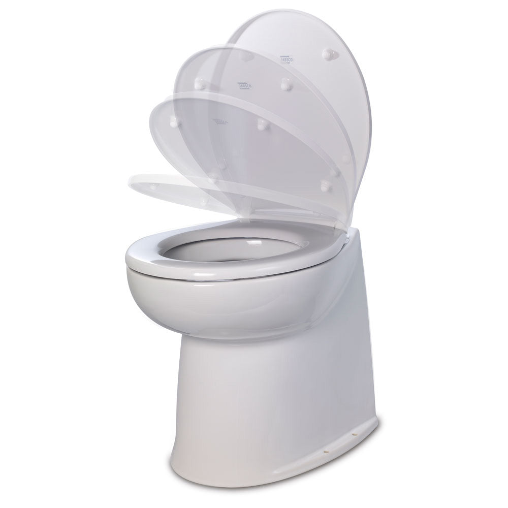 Jabsco Deluxe Flush 14" Straight Back 12V Freshwater Electric Marine Toilet w/Solenoid Valve Soft Close Lid