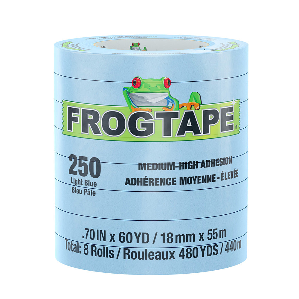 FrogTape CP 250 Medium-High Adhesion Masking Tape - 18MM x 55M x 12-Pack - Light Blue - Rated f/250F