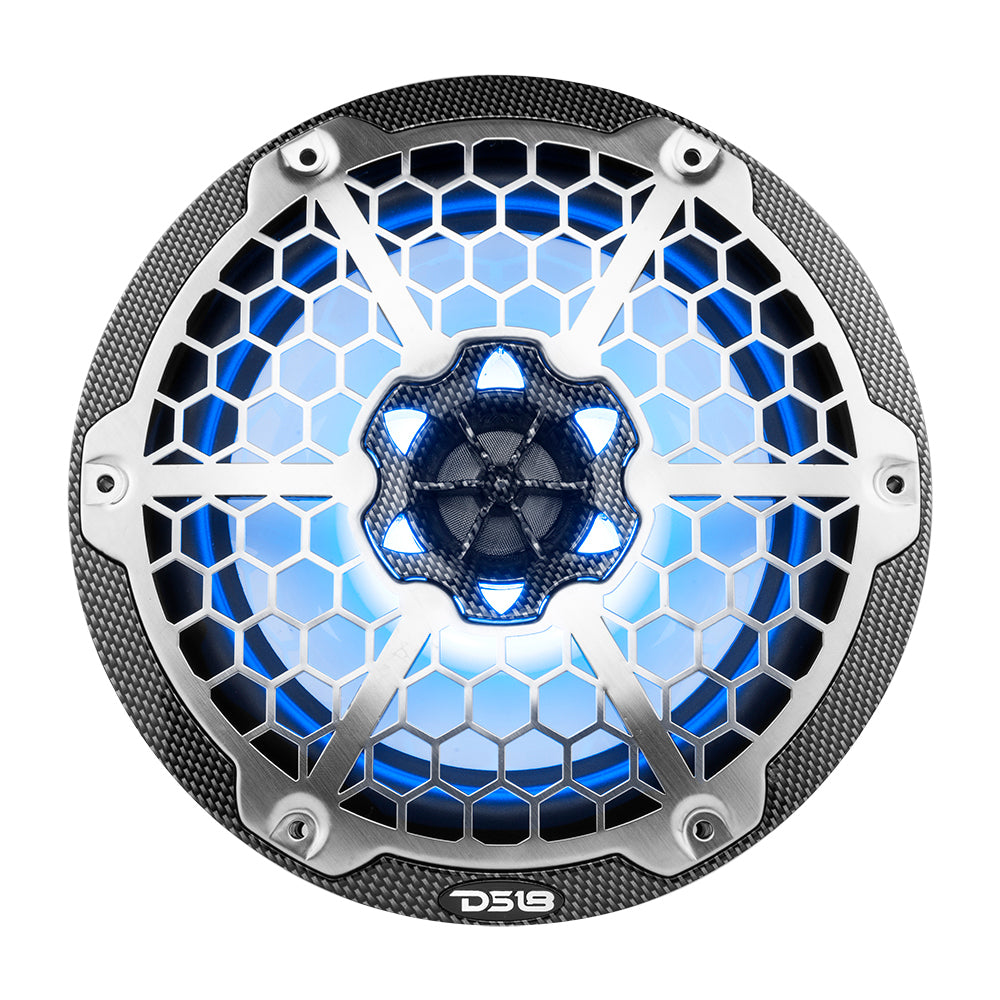 DS18 HYDRO 8" 2-Way Marine Speakers w/RGB LED Lights - 125W RMS, 4-Ohm - Black Carbon Fiber
